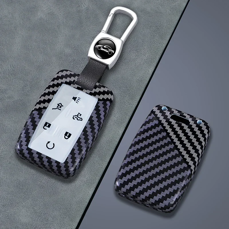 6 Buttons For GMC Yukon XL Sierra Terrain Acadia for Chevrolet Tahoe 2020 Carbon Fiber Car Remote Key Case Cover Keychain Holder