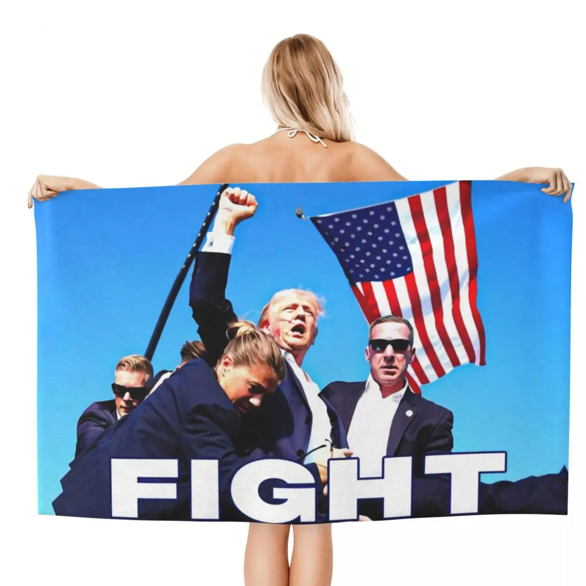 Custom Trump 2024 Beach Towel America USA Flag Soft Linen Microfiber Bathroom Towels