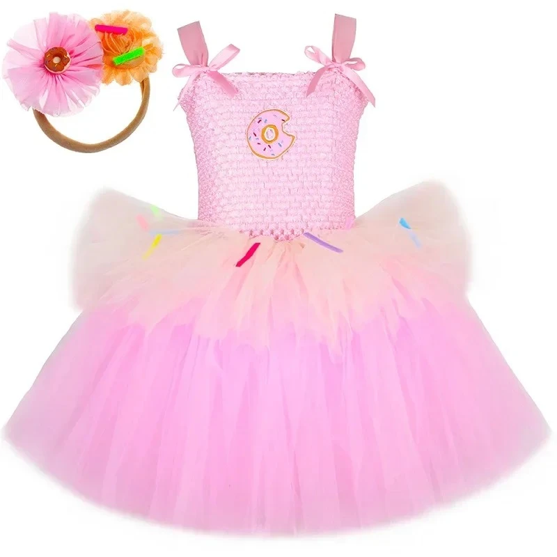 Girls Chocolate Doughnut Donut Costume for Kids Halloween Dress Up Clothes Toddler Girl Fancy Birthday Party Princess Tutu Dress