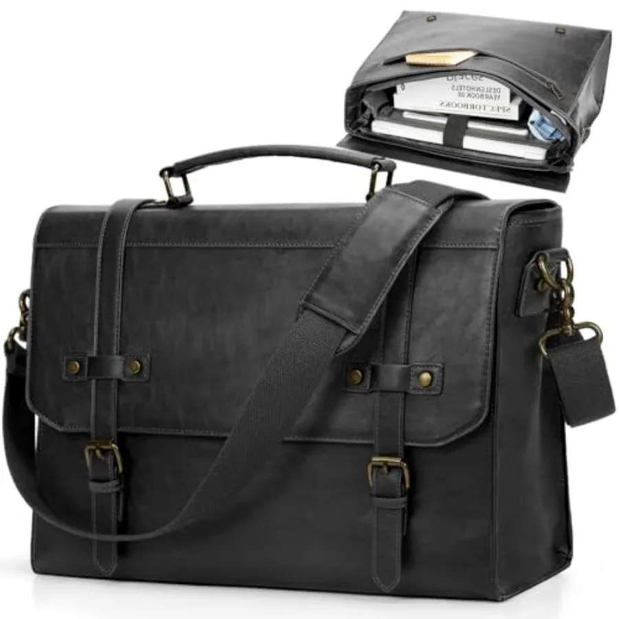 Bolso Mensajero para Hombre, Impermeable, de Cuero Vintage, Maletín para Portátil, Bolso Grande para Portátil, Bolso Tipo Satchel, Bolso de Hombro para Computadora para Oficina