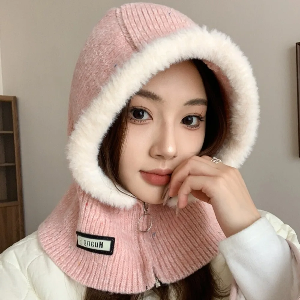 

Fashion Korean Winter Hat Hat and scarf integrated Thickened Keep Warm Plush Hats Women Girl Christmas Gift Ear Protection