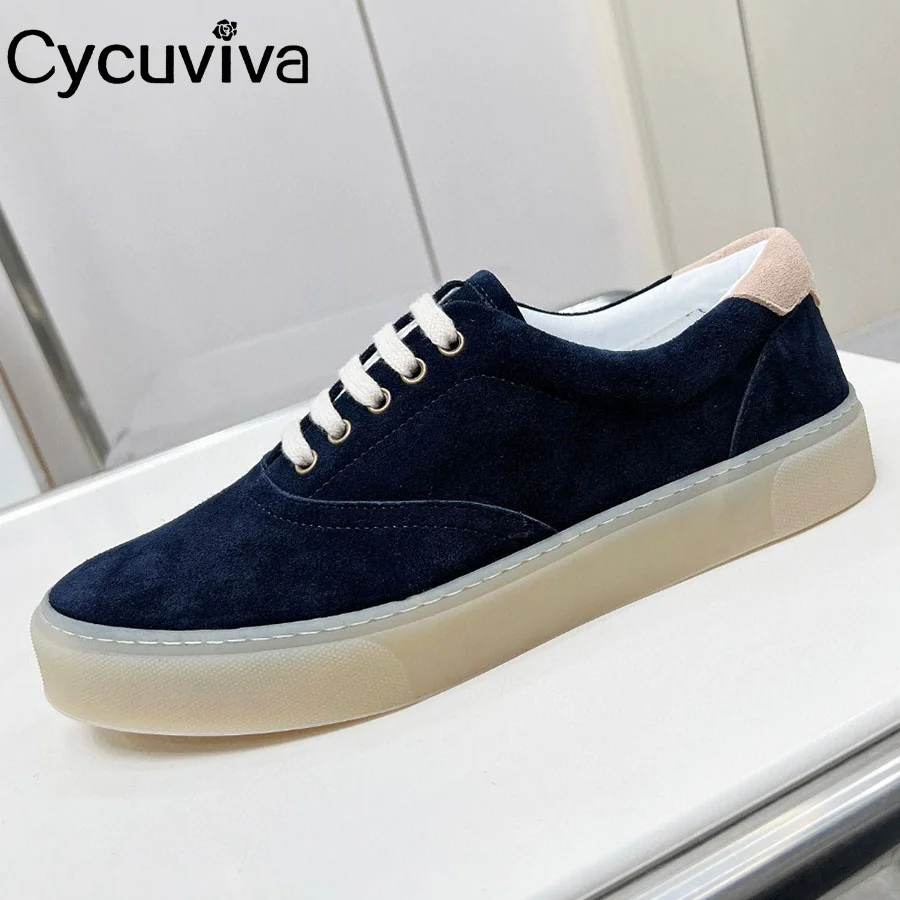 Spring Suede Leather Lace Up Casual Shoes Men Round Toe Business Flat Platform Shoes Man Designer Leisure Walk Sneakers Male