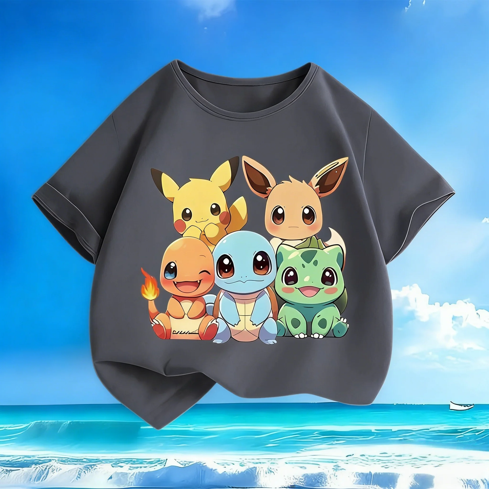 2026 Nieuwe Zomer Hot Sale Pokémon Pikachu Cartoon T-shirt voor jongens en meisjes - Ronde hals Casual Multi-color Unisex Hoogwaardige tops