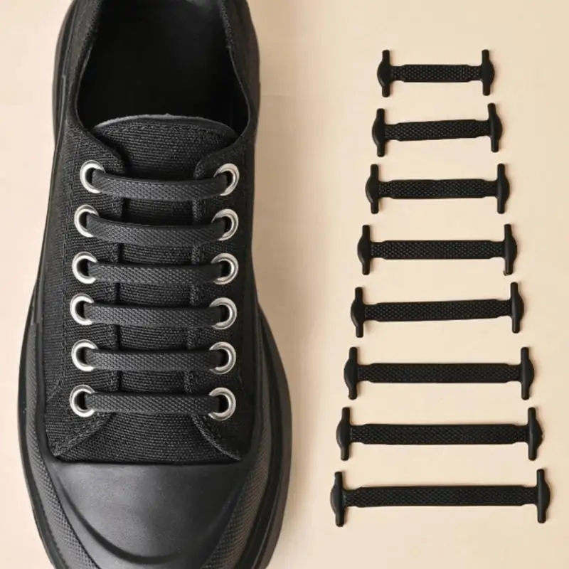 16Pcs/lot Elastic Shoelaces Black White Elastic Lace Shoelace Creative Lazy Elastic Laces Sneaker Kids Adult Flat Shoelaces