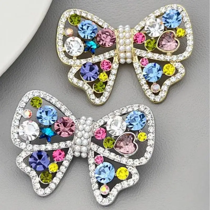 [HS][LA]1Pc Fashion Sparkling Colorful Rhinestones Bow Brooches For Women Clothing Coat Jewelry Accessories