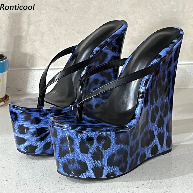 

Ronticool Hot Women Summer Mules Sandals Wedges High Heels Flip Flops Beautiful Sky Blue Party Shoes US Plus Size 4-15