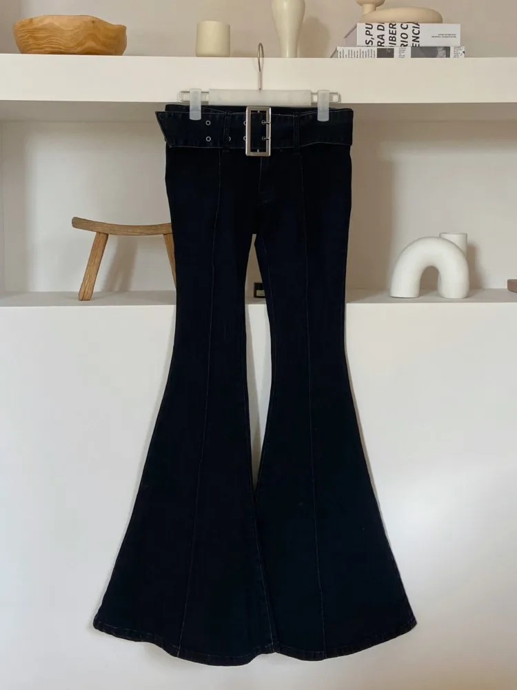 Pantalones vaqueros largos Acampanados para mujer, Pantalón ajustado elástico, informal, de cintura alta, estilo coreano, plisado, Primavera