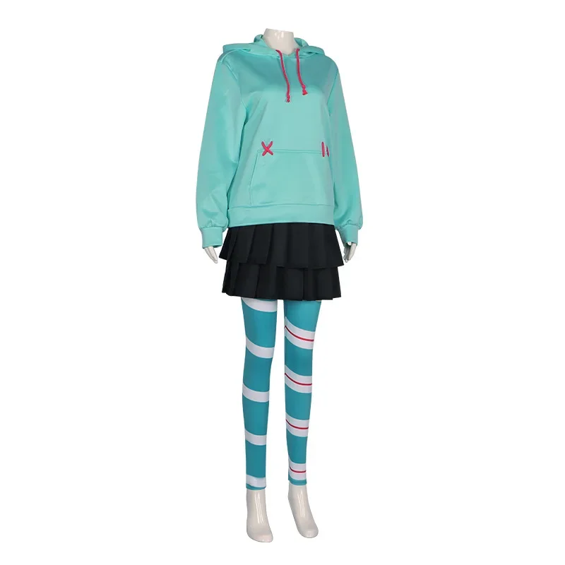 2025 NewAnime Vanellope Von Schweetz disfraz de Cosplay sudaderas con capucha falda peluca uniforme traje chica mujer ropa de actuación de Halloween AA