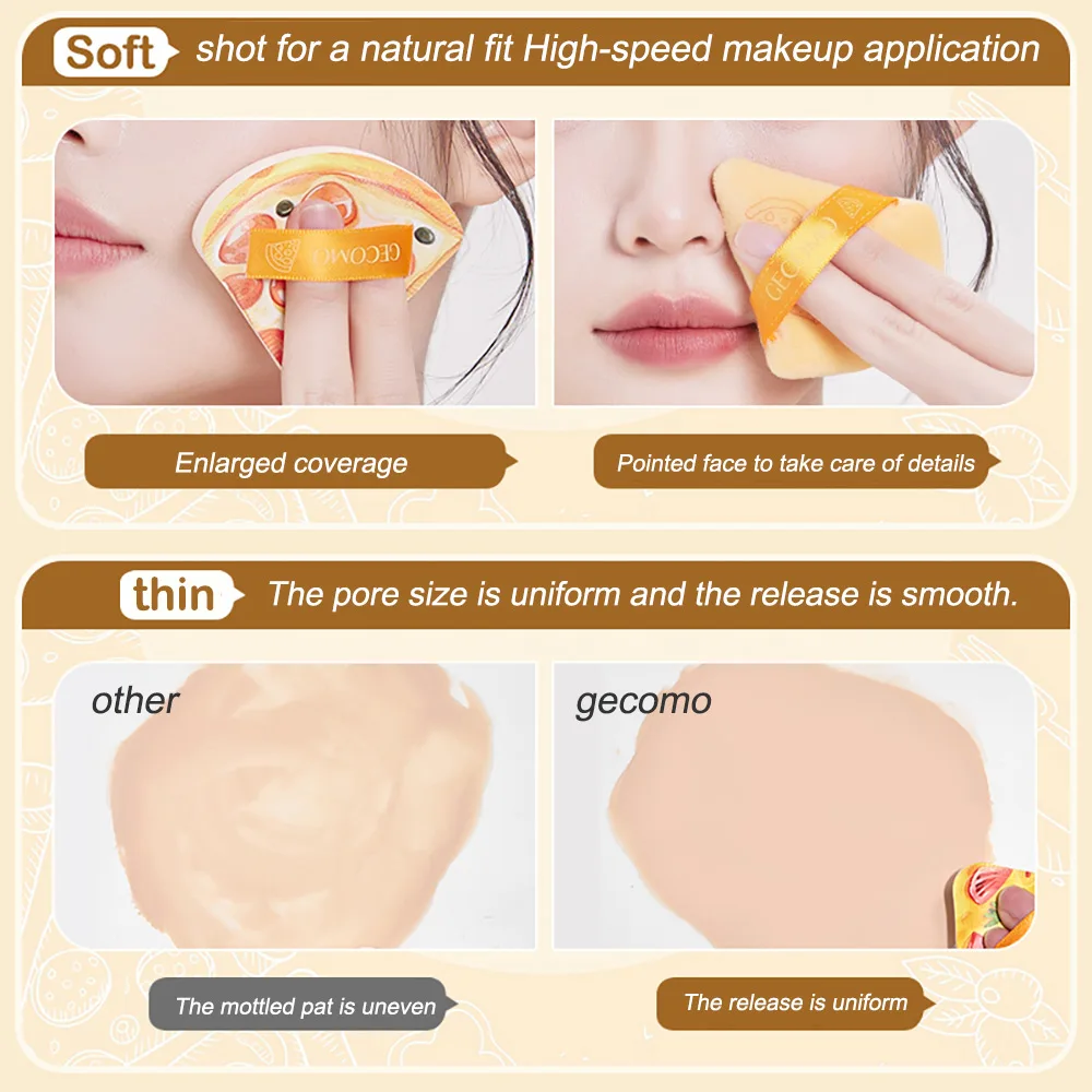 GECOMO-Juego de caja para esponjas de polvo en forma de Pizza, esponja de maquillaje suave y gruesa de doble uso, húmeda y seca, cojín de aire, 5 uds.