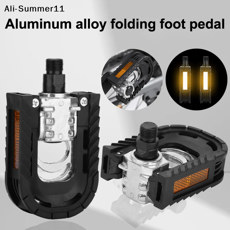 【A6L】【NpA】Pedales plegables para bicicleta eléctrica con tiras reflectantes, pedales planos anchos, pedales de aluminio para ciclismo urbano