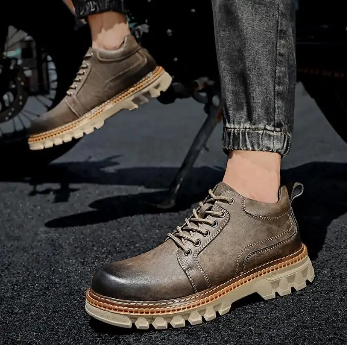 

Autumn Winter New Platform Men Boots Cow Leather Fashion Causal Shoes Genuine Leather Male Solid Color Warm Ankle Boots Shoes Ma