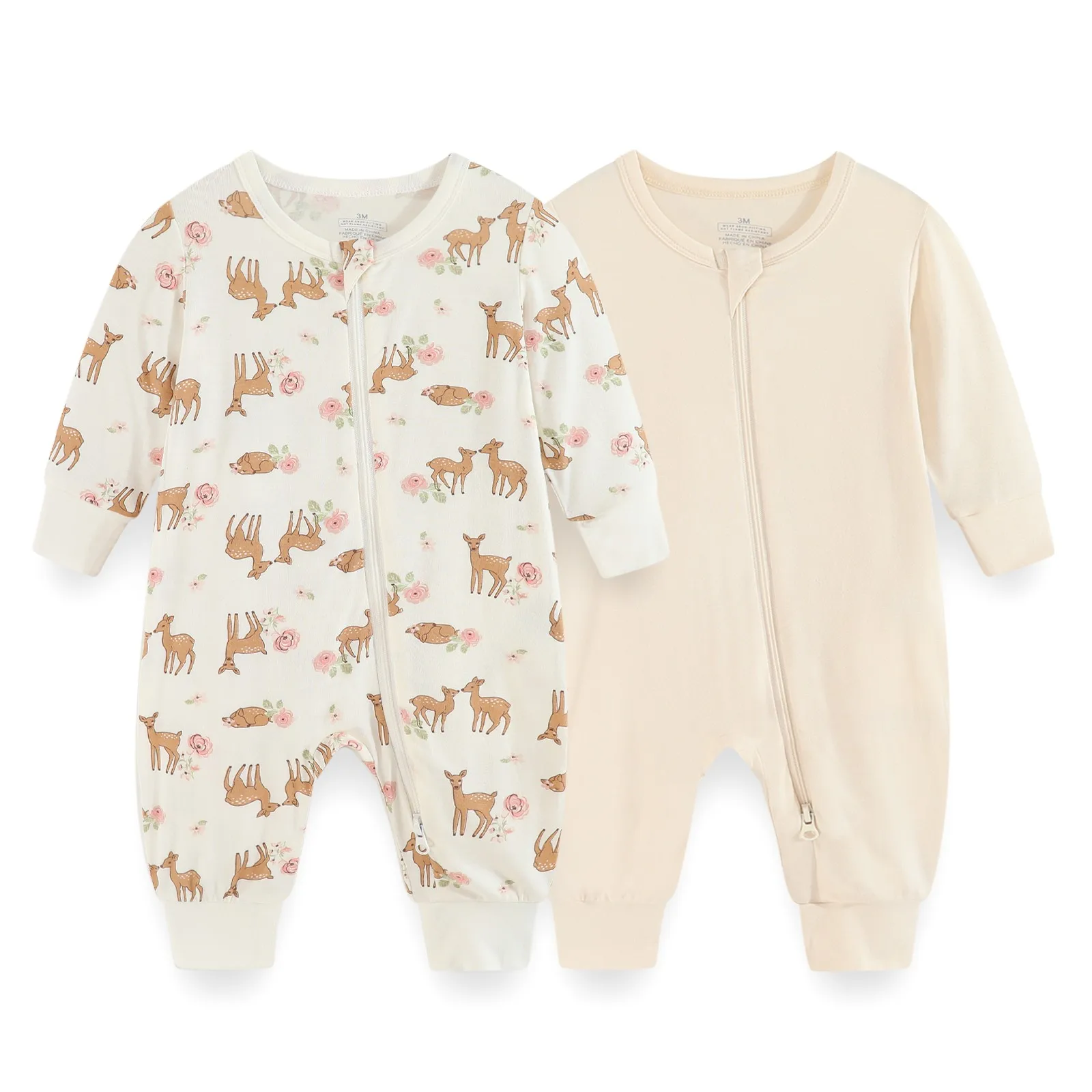 2/3 Stück Baumwolle Baby Mädchen Kleidung Sets Unisex Stram pler 0-24m Neugeborene Baby Kleidung 2-Wege-Reiß verschluss Cartoon Herbst Frühling