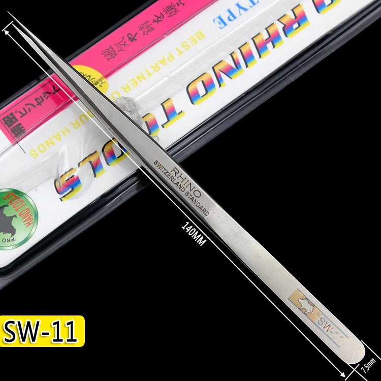Japanische RHINO SW-Serie, mattierte, antimagnetische und säurebeständige Schweizer Technologie, schlanke, spitze Präzisionspinzette mit hoher Härte