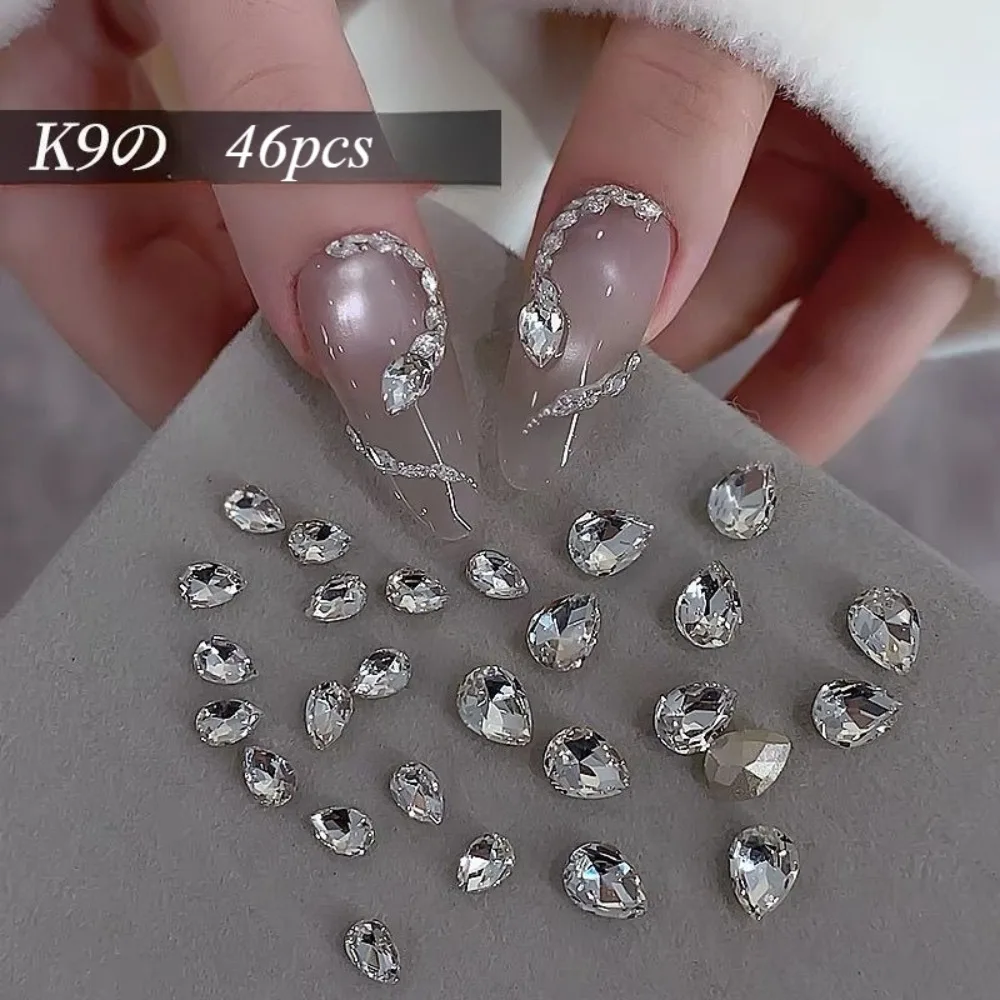 46pcs 네일 아트 쥬얼리 워터 드롭 포인티드 바텀 다이아몬드 쥬얼리 새로운 3차원 4*6mm 네일 액세서리