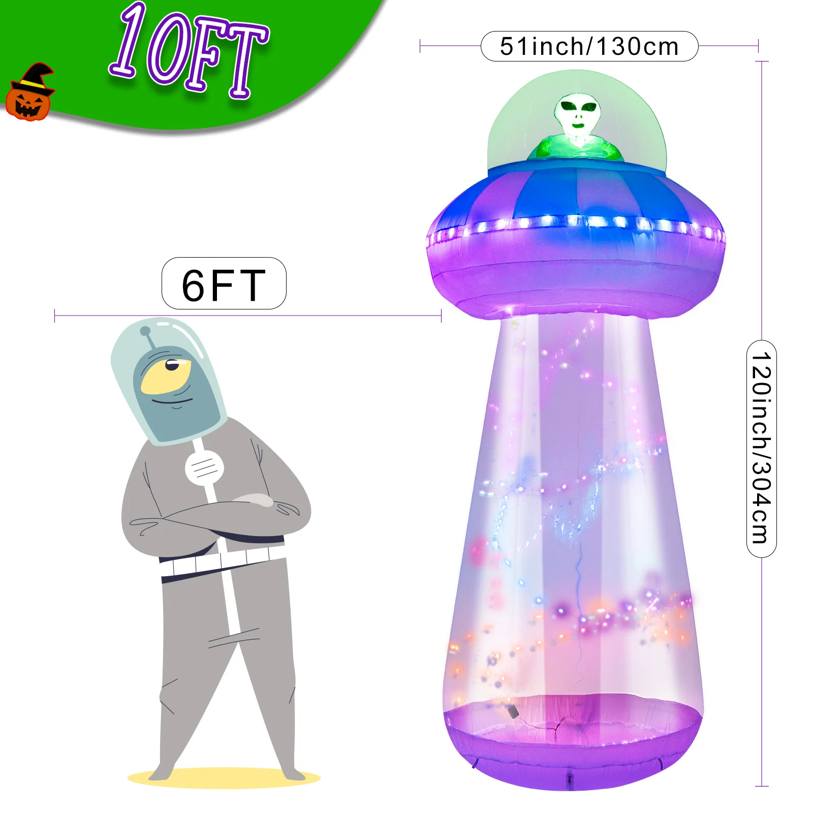 10 FT Halloween Inflatables Outdoor Decorations, Alien Halloween Blow Up Yard Decor with LED Lights, UFO Inflatable Halloween