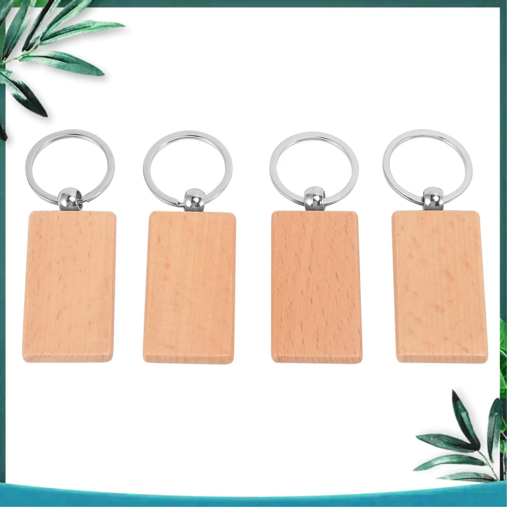 (NEW) 60Pcs Blank Rectangle Wooden Key Chain Diy Wood Keychains Key Tags Can Engrave Diy Gifts