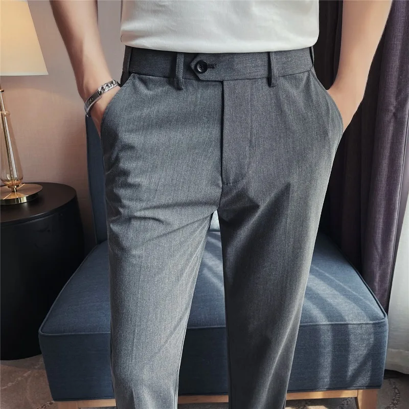 Men Suit Pants Elastic Waist Thin Elastic Slim Fit Formal Dress Pants Solid Casual Trousers Pantalon Homme Wedding Men Clothing