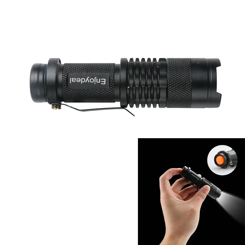 Mini Adjustable Zoom LED Flashlight 2000 Lumens Bright LED Focus Flashlight Torch Lamp Light AA/14500 Battery black / sliver