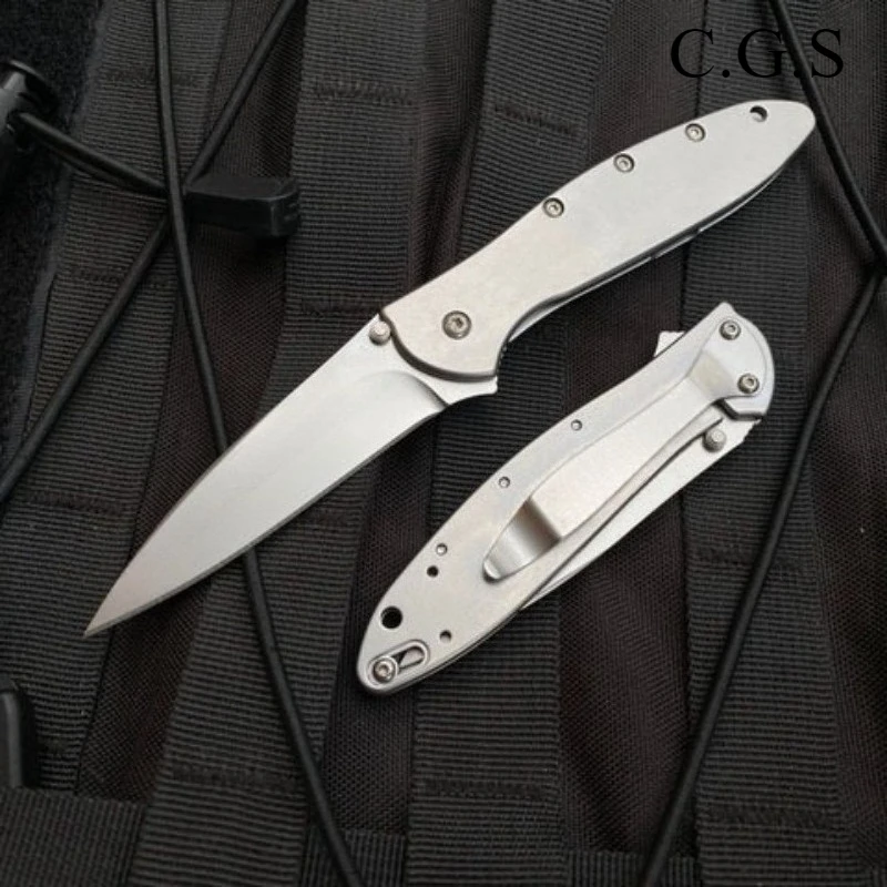 KS 1660 Ken Onion Leek Assisted Flipper Knife Bead Blast Plain Blade Stainless Steel Handles