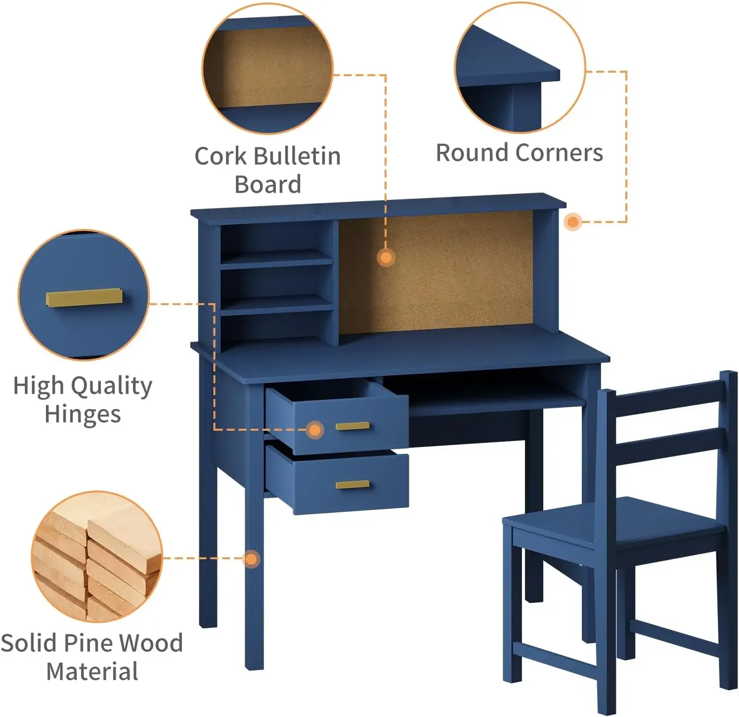 Ensemble bureau et chaise pour enfants, table d'étude en bois pour enfants avec clapier, babillard et bureaux d'étude pour étudiants, bureau d'ordinateur