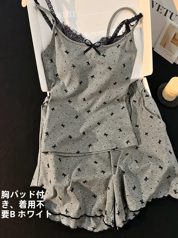 セクシーなモーダルコットンストラップスリープウェア女性用セット胸パッド付きツーピースホーム服半袖ラウンドネック夏のナイトガウン 1