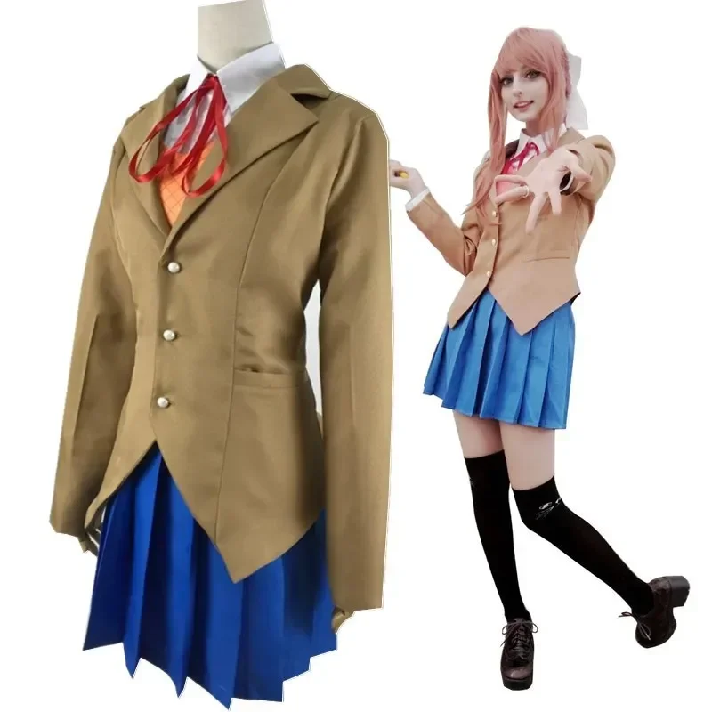 2021 Sayori Yuri Natsuki Monika Cosplay Costume Doki Literature Club Cos Sets School Uniform Anime Halloween Cloth For Women