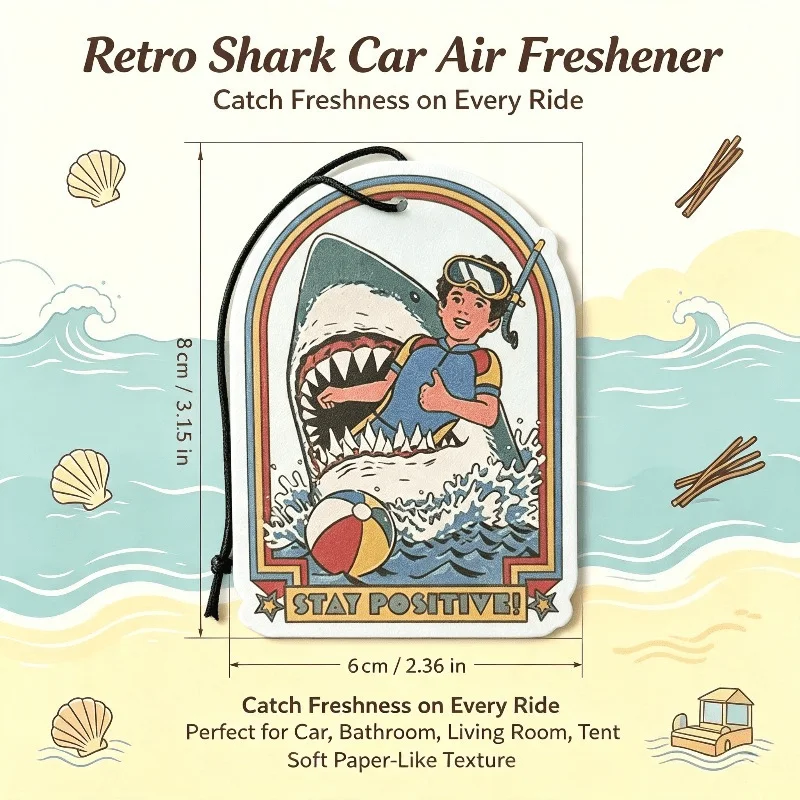 Car Air Freshener Retro Stay Positive Shark Graphic Hanging Scent Card for Car Rearview Mirror Decor Ornament Gift