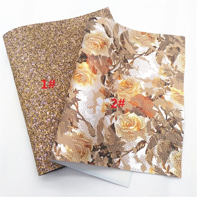 Glitter  Sheet Litchi  Flowers Stripes Printed Synthetic  Fabric Sheets Craft  For DIY 21x29CM Y376