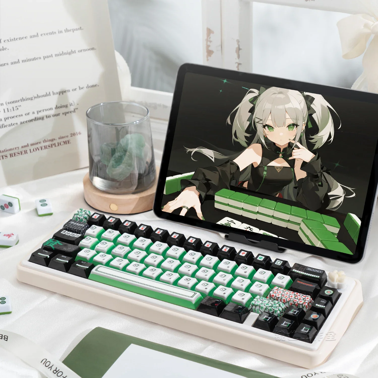 

Маджонг тема керамическая текстура оригинальная механическая клавиатура из ПБТ колпачок горячая сублимация магнитная ось клавиатура