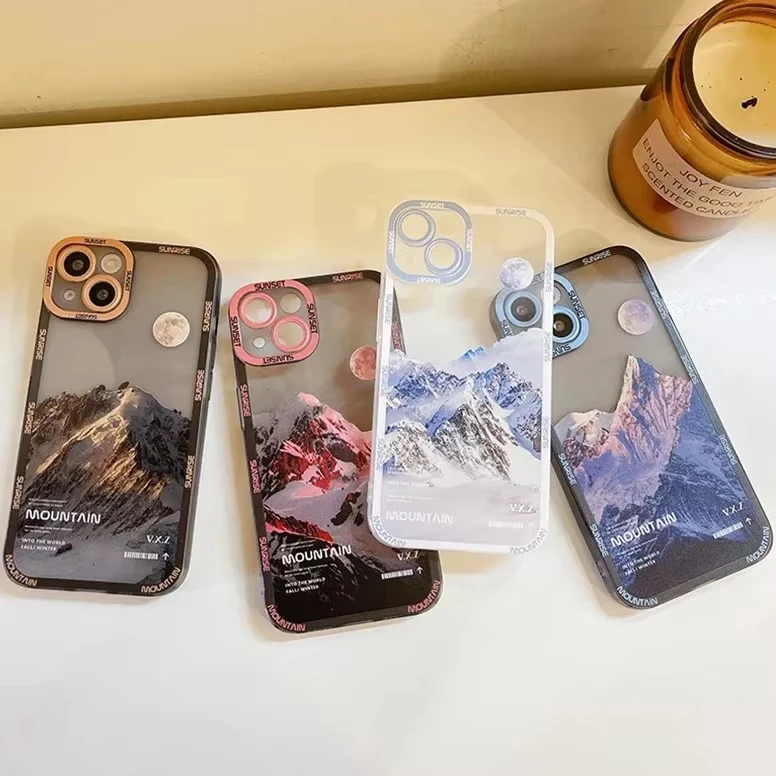 غروب الشمس سنو ماونتن فيو حافظة شفافة لهاتف آيفون 17 Air 16 15 14 13 12 11 Pro Max Plus XR 8 7 SE 2020 غطاء سيليكون مقاوم للصدمات #2