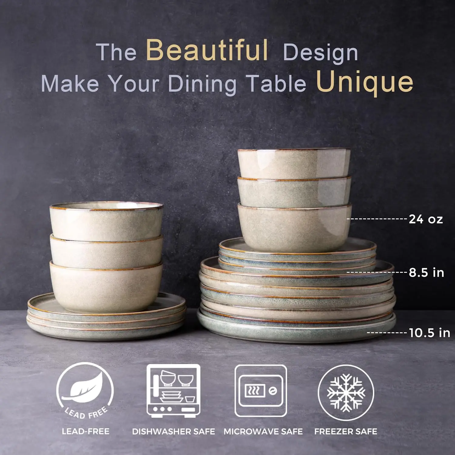 AmorArc Stoneware Dinnerware Sets,Round Reactive Glaze Ceramic Plates and Bowls Set,Highly Chip and Crack Resistant | Dishwasher