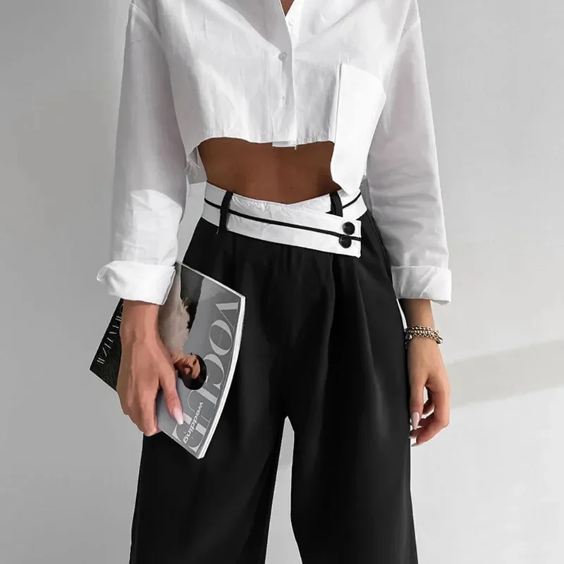 High Waist Casual Wide Leg Pants For Women Black Suit Office Lady Straight Trousers Stylish Comfortable Clothes Fashion Outfit