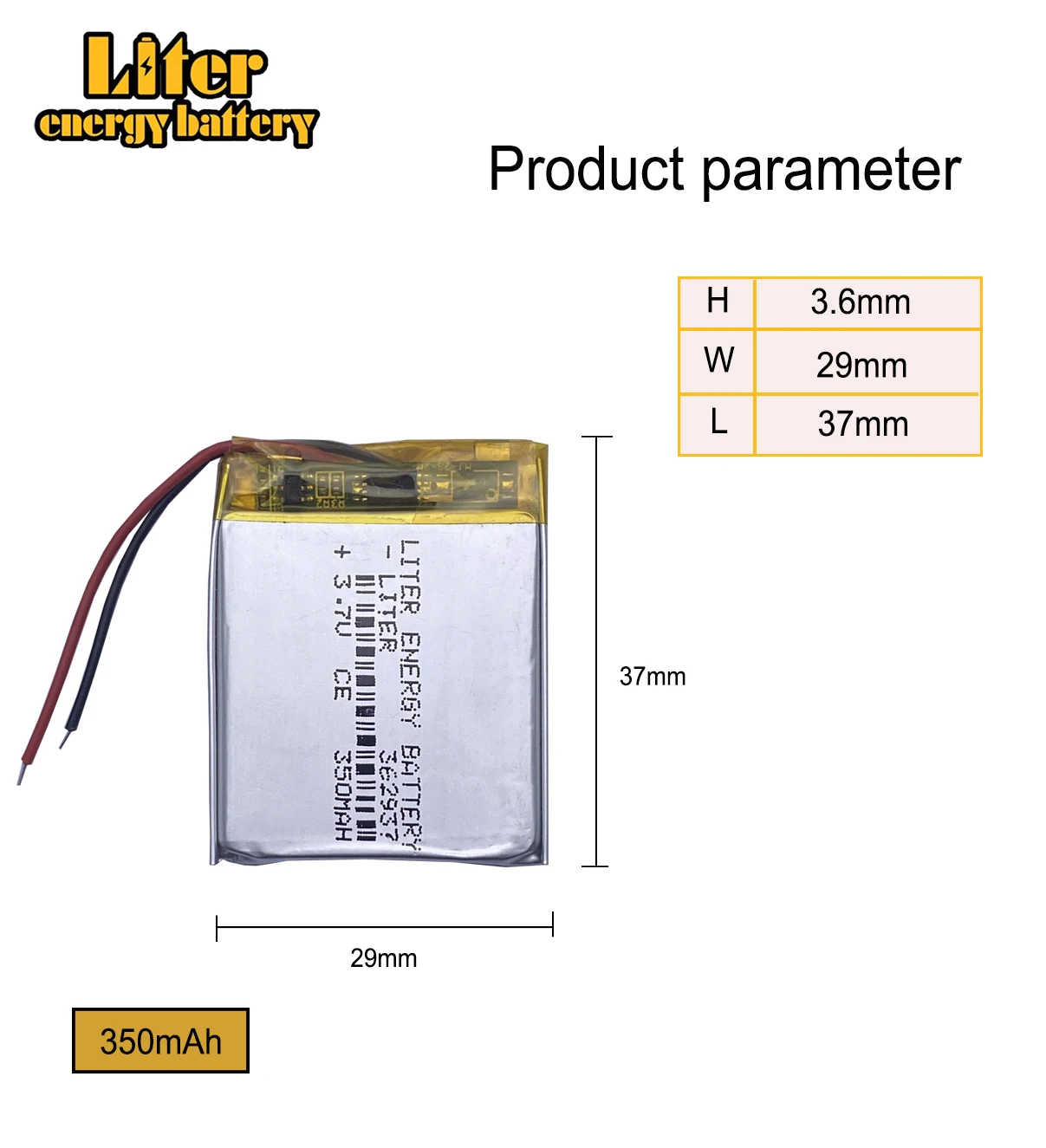 3.7V 350mAh 362937 Lithium Polymer Li-Po li ion Rechargeable Battery cells For Mp3 MP4 MP5 GPS PSP