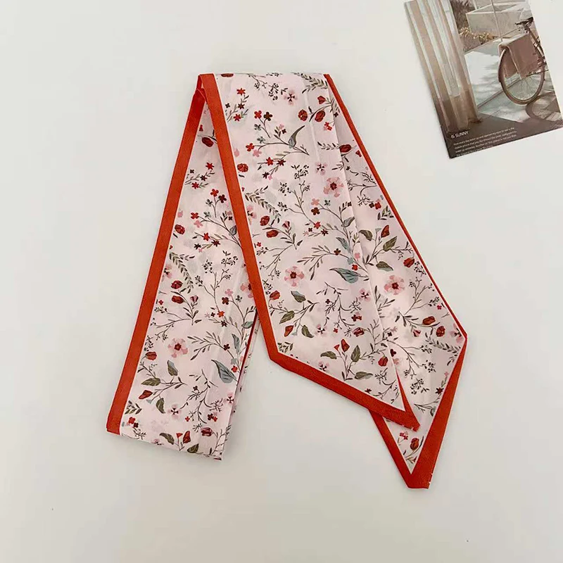 2026 New Arrival Women Vintage Floral Print Skinny Satin Scarf Hair Strip Silk Ribbon Neck Scarves Paisley Bag Handle Ribbon - view 4