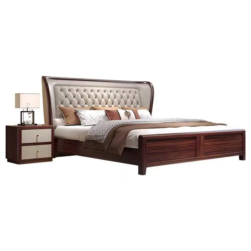 

New Chinese ebony bed master bedroom 1.8 meters double high box storage soft bag