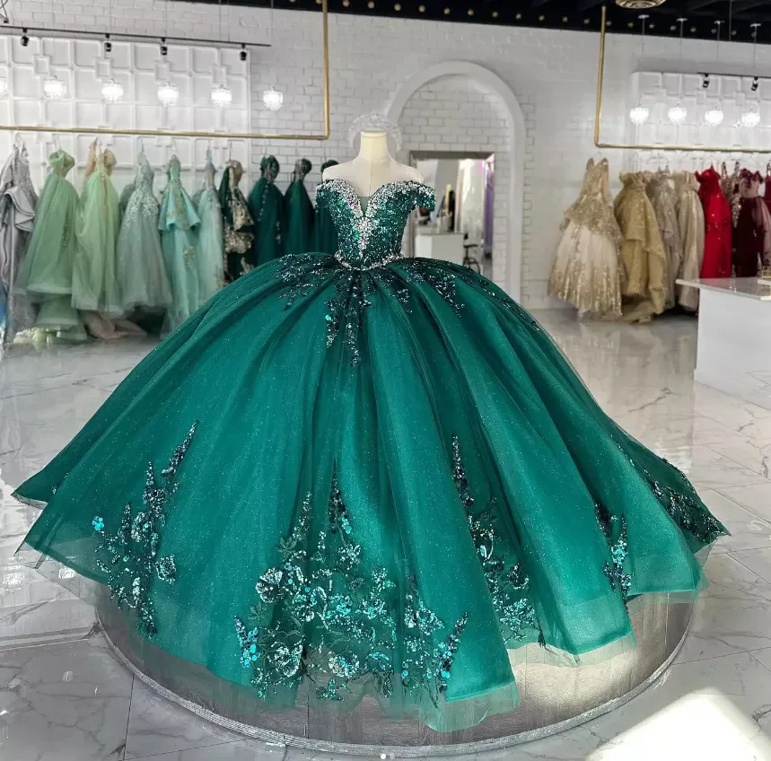 

Charming Quinceanera Dresses Sweet 16 Off Shoulder 3D Flowers Party Ball Gowns Princess Prom Gown01