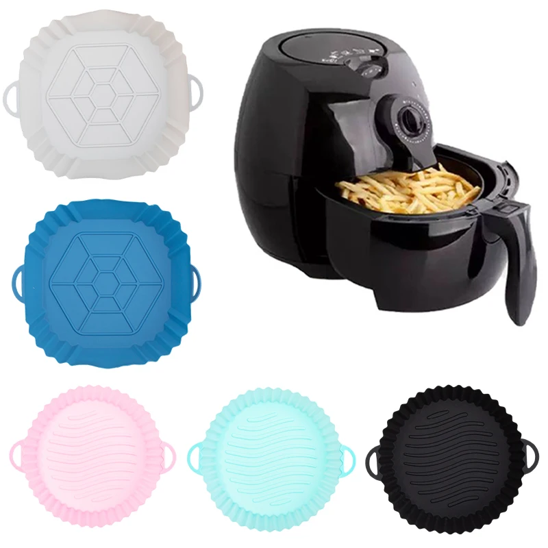 Silicone Air Fryer Basket Airfryer Oven Mold Baking Tray Pizza Fried Chicken Reusable Pan Liner Accessories