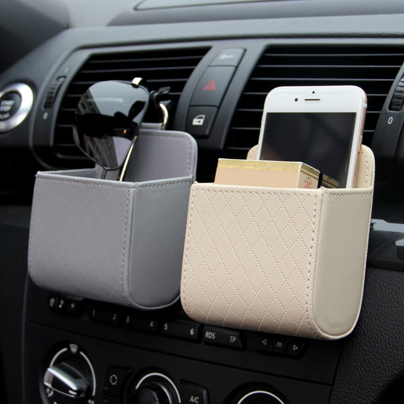 New Car Phone Holder Mount Air Vent Hanging Storage Box Car Mobile Phone Bag PU Leather Glasses Organizer Bag Support In Home view 2