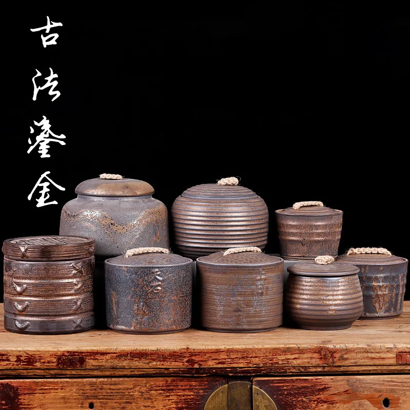 Ceramic Tea Can Retro Gilt Sealed Storage Household Moisture-proof Tea Warehouse Tea Packaging Can