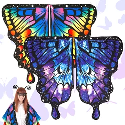 Adult Colorful Butterfly Shawl with Adjustable Shoulder Strap Fairy Costume Eye Mask Headband for Halloween Christmas Party