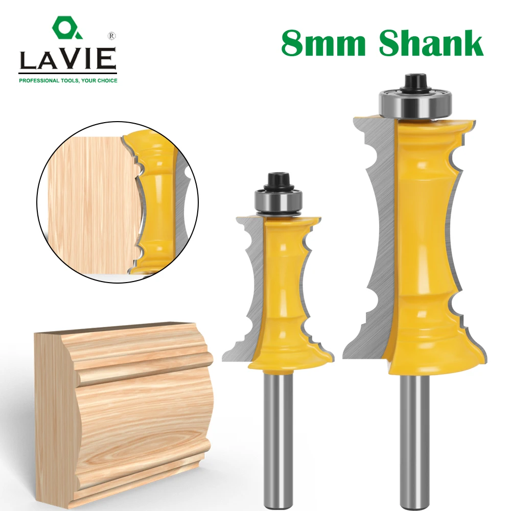 LAVIE 8mm Shank Mitered Door Drawer Molding Router Bits Handrail Line Tenon Milling Cutter For Woodworking Tools MC02165