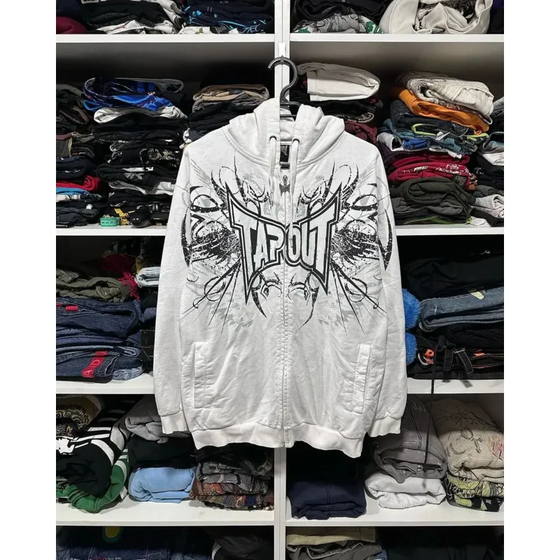 2025 NewTAPOUT invierno gótico patrón carta impresión sudaderas con capucha Harajuku Hip Hop suelta hombres con cremallera Sudadera con capucha Y2k Retro de gran tamaño mujeres AA