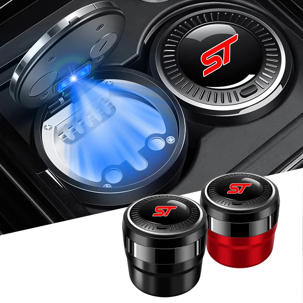 Car Logo Ashtray With LED Light Trash Box Creative Smokeless Storage Box for FORD ST FIESTA FOCUS MONDEO Focus ST Kuga