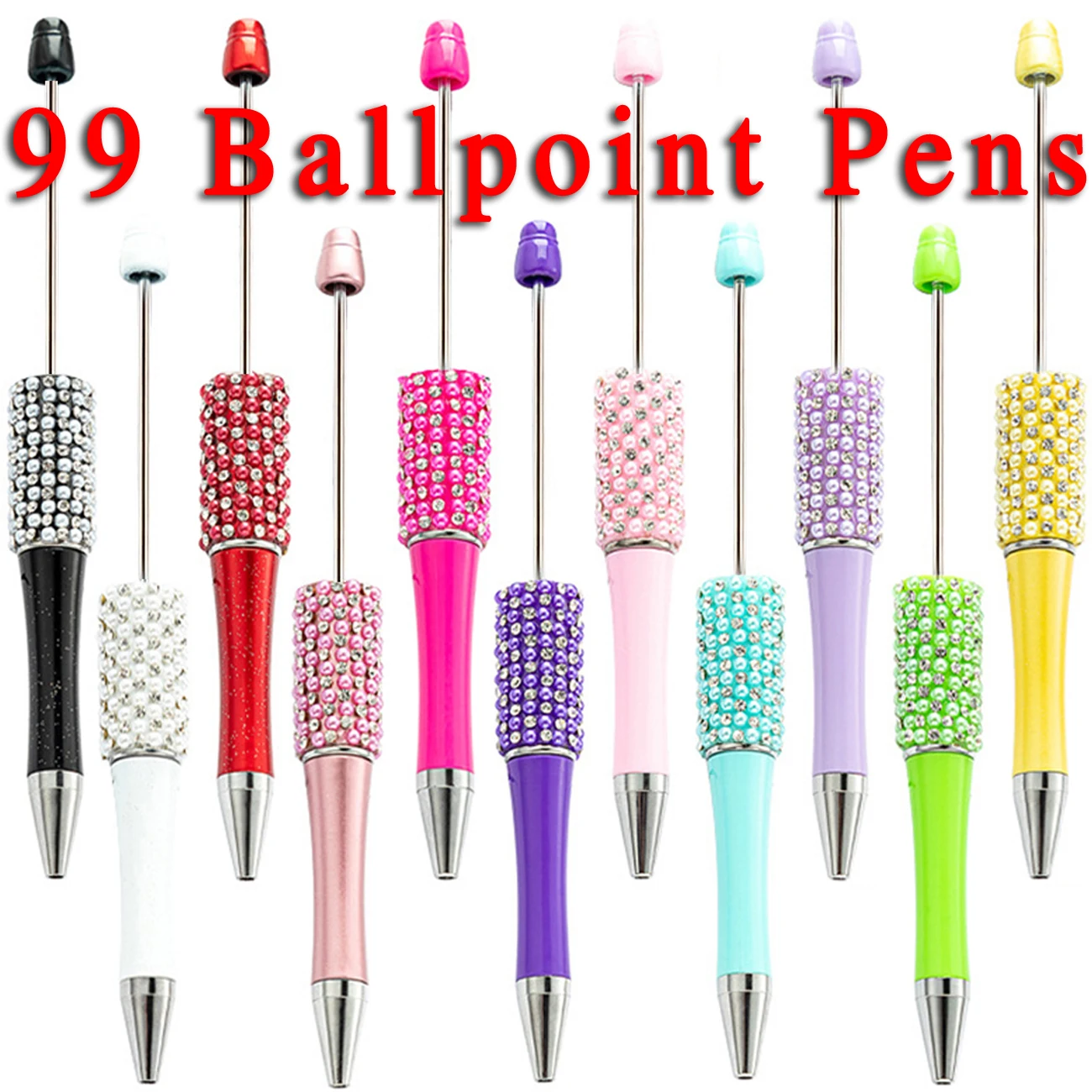 

99Pcs Diamond Bead Pen Wholesale Creative DIY Handmade Sticker Set Diamond Beaded Ballpoint Pens Advertising Gift Pen