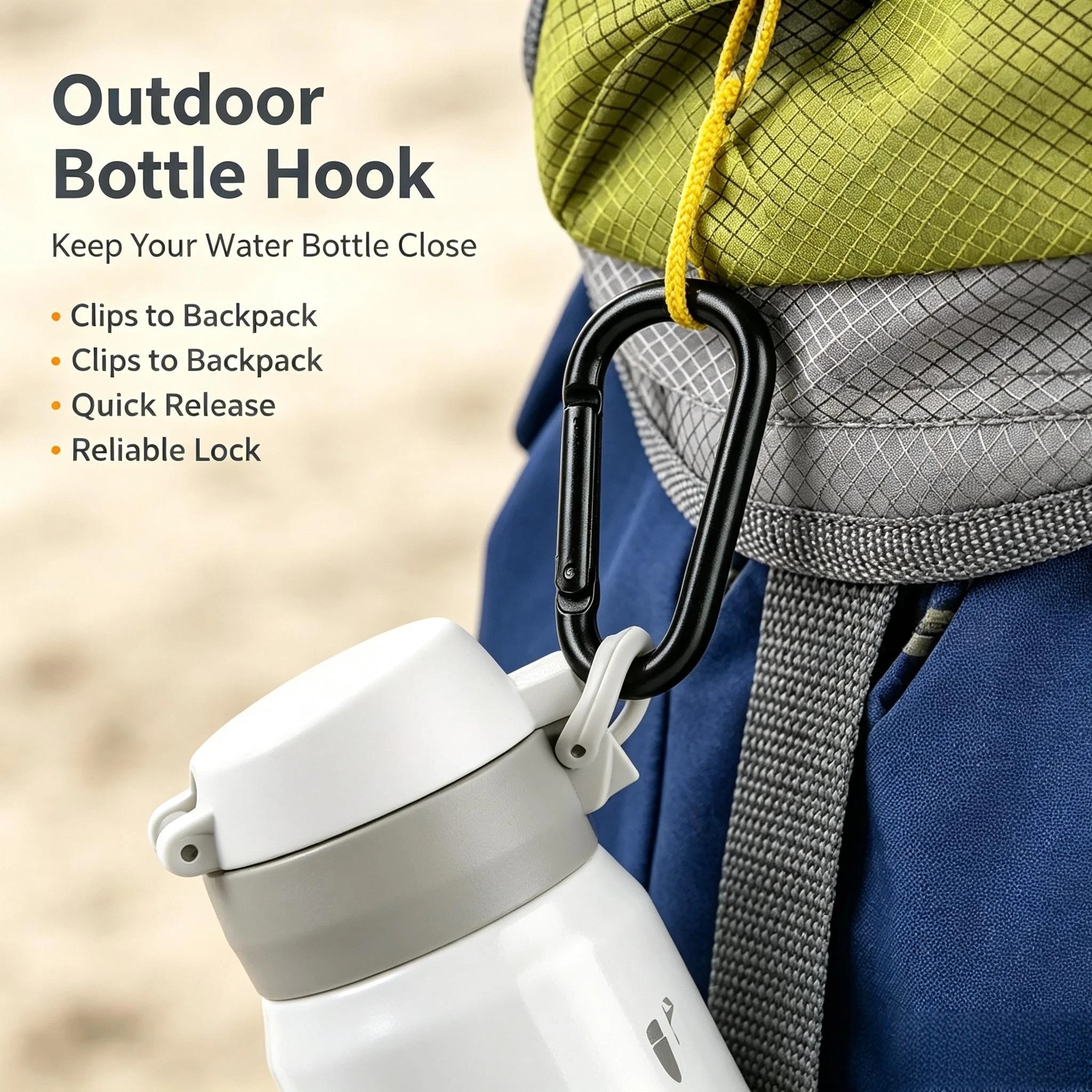 `Aluminum D‑Ring Carabiner Clip Spring‑Loaded Gate Snap Hook Keychain for Backpack Water Bottle Outdoor Camping Hiking Travel Ge