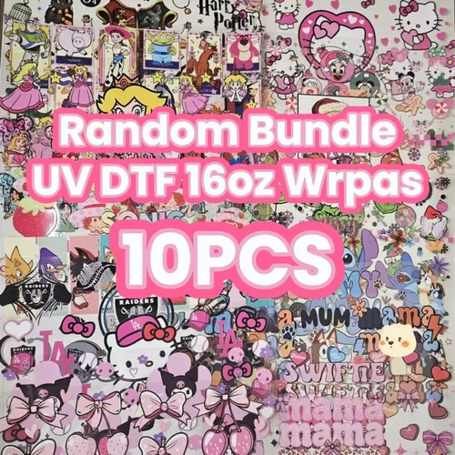 Imagen 1 del producto Paquete aleatorio de 10 Uds. De pegatinas de transferencia para envolturas de tazas Uv Dtf para gafas Libbey de 16oz, envolturas para botellas, tazas, pegatinas personalizadas impermeables DIY