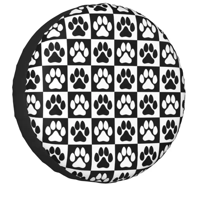 Cats Footprint Checkerboard Spare Tire Cover for Jeep Mitsubishi Pajero Checkered SUV RV Trailer Car Wheel 14