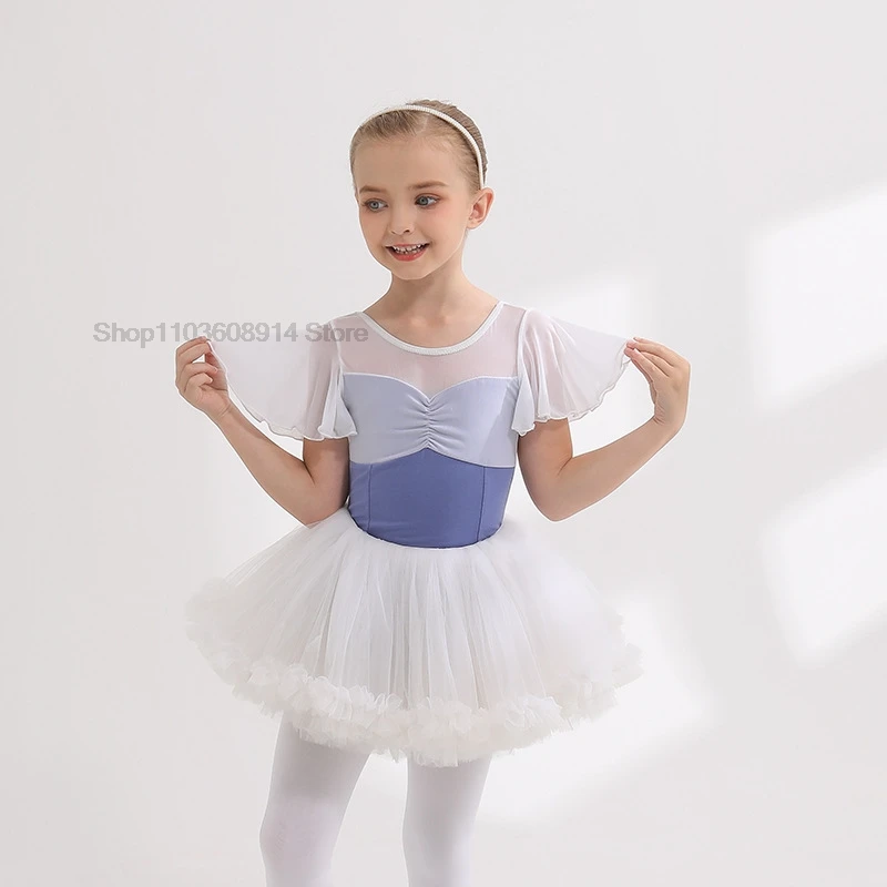 Vestido de Ballet de empalme de encaje para niñas, ropa de entrenamiento de Ballet sin mangas, disfraces de actuación, trajes de baile, Conjunto dividido, verano, nuevo