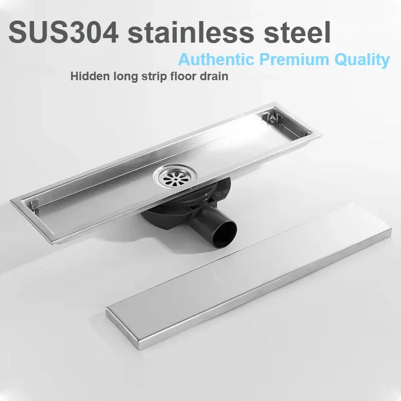 

304 Stainless Steel Bathroom Floor Drain with Side Exhaust Odor Proof Concealed Long Drain Light Luxury Quality