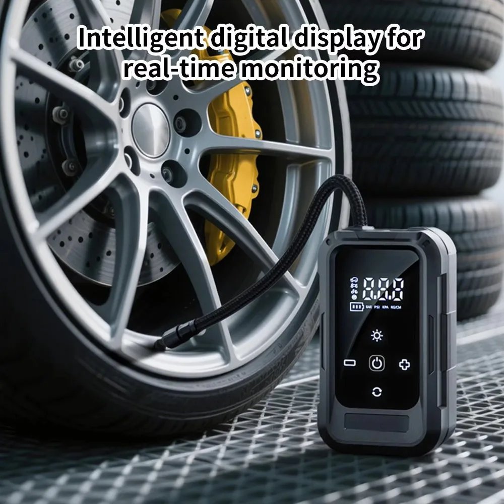 

Беспроводной насос для накачивания шин 150 фунтов на квадратный дюйм со светодиодной подсветкой, портативный перезаряжаемый воздушный насос, светодиодный дисплей, цифровой насос для накачивания шин, автомобильные аксессуары